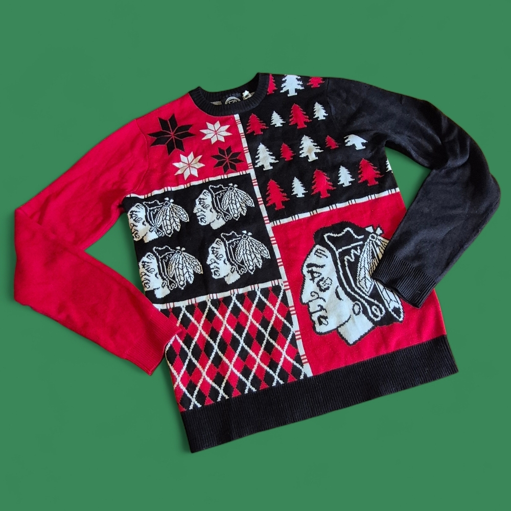 Chicago Blackhawks Red Ugly Christmas Sweater Mens Large